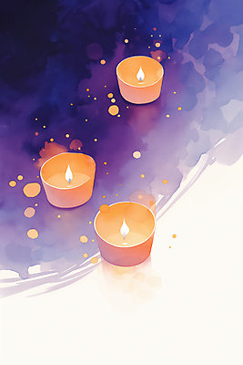 JPG 일러스트 초 촛불 수채화 사람없음 빛 반짝임 보라색 고요 연말 캔들데이 국내일러스트 AI일러스트 AI콘텐츠 컬러 모션 데이이벤트 파일형식