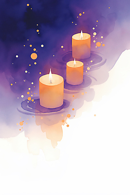 JPG 무료이미지 일러스트 초 촛불 수채화 사람없음 빛 반짝임 보라색 고요 연말 캔들데이 국내일러스트 AI일러스트 AI콘텐츠 컬러 모션 데이이벤트 파일형식