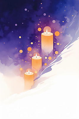 JPG 일러스트 초 촛불 수채화 사람없음 빛 반짝임 보라색 고요 연말 캔들데이 국내일러스트 AI일러스트 AI콘텐츠 컬러 모션 데이이벤트 파일형식