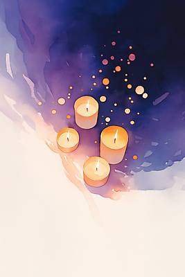 JPG 일러스트 초 촛불 수채화 사람없음 빛 반짝임 보라색 고요 연말 캔들데이 국내일러스트 AI일러스트 AI콘텐츠 컬러 모션 데이이벤트 파일형식