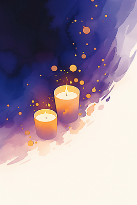 JPG 일러스트 초 촛불 수채화 사람없음 빛 반짝임 보라색 고요 연말 캔들데이 국내일러스트 AI일러스트 AI콘텐츠 컬러 모션 데이이벤트 파일형식