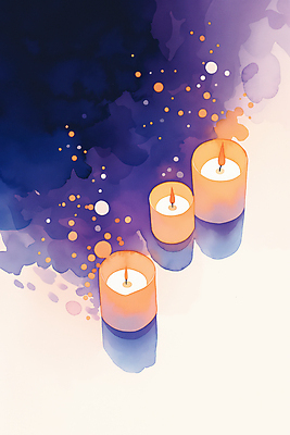 JPG 일러스트 초 촛불 수채화 사람없음 빛 반짝임 보라색 고요 연말 캔들데이 국내일러스트 AI일러스트 AI콘텐츠 컬러 모션 데이이벤트 파일형식