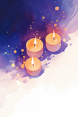 JPG 일러스트 초 촛불 수채화 사람없음 빛 반짝임 보라색 고요 연말 캔들데이 국내일러스트 AI일러스트 AI콘텐츠 컬러 모션 데이이벤트 파일형식