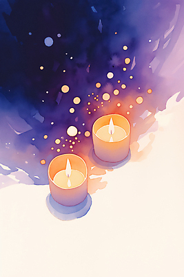 JPG 일러스트 초 촛불 수채화 사람없음 빛 반짝임 보라색 고요 연말 캔들데이 국내일러스트 AI일러스트 AI콘텐츠 컬러 모션 데이이벤트 파일형식