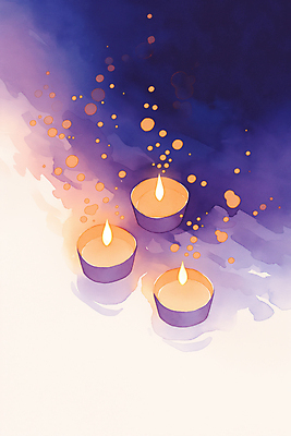 JPG 일러스트 초 촛불 수채화 사람없음 빛 반짝임 보라색 고요 연말 캔들데이 국내일러스트 AI일러스트 AI콘텐츠 컬러 모션 데이이벤트 파일형식