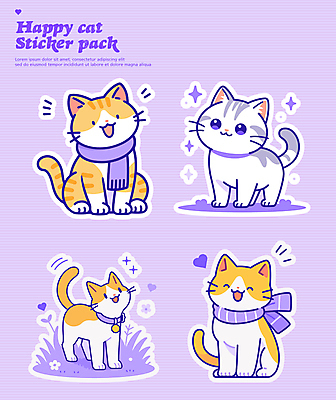 행복 스티커 일러스트 사람없음 반짝임 반려동물 귀여움 다이어리 보라색 목도리 고양이 방울 목줄 꾸미기 반려묘 다꾸 일러캐릭터 AI파일 동물 캐릭터 잡화 감정 컬러 컨셉 포유류 모션 장식 사무용품 신조어 약어 파일형식 벡터 반려용품