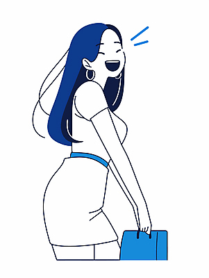 전신 여자 행복 가방 일러스트 한명 미소 웃음 들기 성인 파란색 귀걸이 기쁨 즐거움 모던 심플 성인여자한명만 국내일러스트 AI파일 1 잡화 감정 컬러 장신구 모션 표정 사람 여자한명만 성인여자만 파일형식 벡터