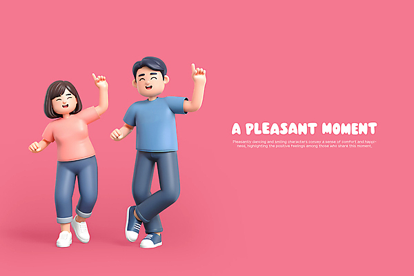 전신 PSD 편집 편집이미지 커플 여자 남자 행복 분홍색 가족 미소 성인 두명 3D 가리킴 춤 즐거움 성인만 편집3D 감정 컬러 관계 문화예술 표정 사람 손짓 디지털합성 파일형식