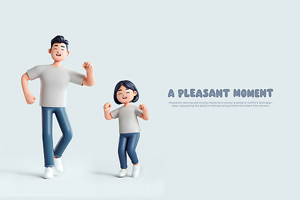 전신 PSD 편집 편집이미지 여자 남자 행복 어린이 미소 소녀 성인 두명 3D 흰색 춤 부녀 편집3D 딸 감정 컬러 가족 문화예술 표정 사람 아빠 디지털합성 파일형식