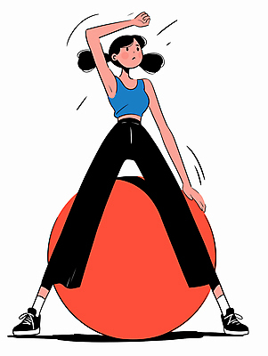 전신 여자 스포츠 일러스트 공 한명 성인 빨간색 운동복 운동 에너지 짐볼 성인여자한명만 국내일러스트 AI파일 1 옷 컬러 건강 사람 여자한명만 성인여자만 파일형식 벡터