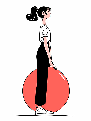 여자 포즈 일러스트 한명 서기 성인 옆모습 빨간색 운동 짐볼 심플 성인여자한명만 국내일러스트 AI파일 1 뷰포인트 컬러 모션 건강 사람 여자한명만 성인여자만 파일형식 벡터