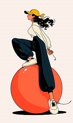 전신 모자 여자 스포츠 일러스트 공 한명 서기 성인 빨간색 운동 짐볼 뒷짐 밟기 성인여자한명만 국내일러스트 AI파일 1 잡화 컬러 모션 건강 사람 여자한명만 성인여자만 파일형식 벡터