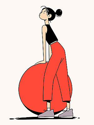 전신 여자 스포츠 일러스트 한명 성인 빨간색 운동복 운동 기댐 에너지 짐볼 성인여자한명만 국내일러스트 AI파일 1 옷 컬러 모션 건강 사람 여자한명만 성인여자만 파일형식 벡터