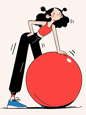 전신 여자 스포츠 일러스트 공 한명 성인 빨간색 운동복 운동 기댐 에너지 짐볼 성인여자한명만 국내일러스트 AI파일 1 옷 컬러 모션 건강 사람 여자한명만 성인여자만 파일형식 벡터