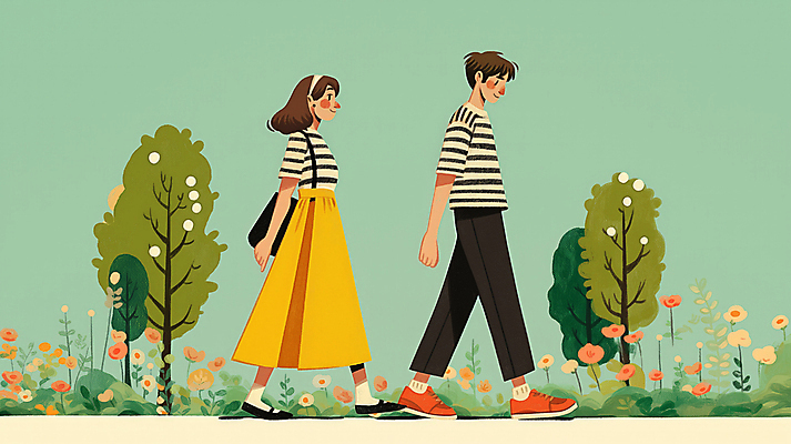 JPG 전신 나무 공원 여자 남자 꽃 가방 일러스트 자연 동화 성인 두명 초록색 손잡기 산책 성인만 국내일러스트 AI일러스트 AI콘텐츠 식물 잡화 공공시설 컬러 모션 휴식 사람 생태계 파일형식