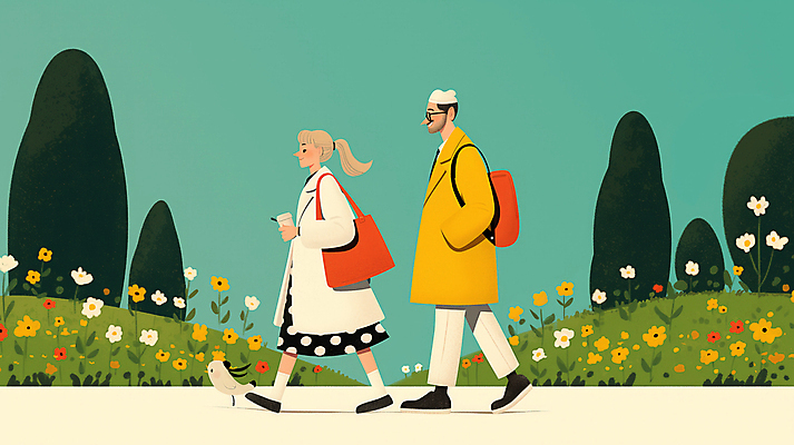 JPG 전신 나무 모자 공원 여자 남자 꽃 가방 일러스트 자연 조류 동화 들기 성인 두명 초록색 손잡기 산책 주머니손 테이크아웃컵 성인만 국내일러스트 AI일러스트 AI콘텐츠 식물 동물 잡화 공공시설 컬러 모션 휴식 사람 컵 생태계 파일형식