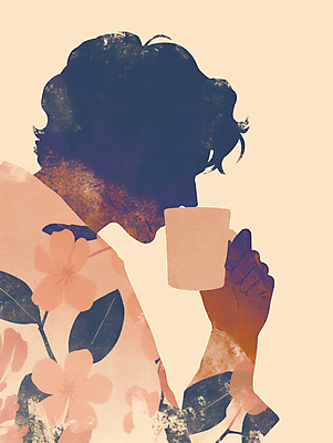 PSD 남자 커피 낙엽 일러스트 수채화 한명 들기 성인 갈색 마시기 가을 커피잔 오브젝트 감성 성인남자한명만 국내일러스트 1 계절 음료 컬러 컨셉 잎 모션 잔 사람 남자한명만 성인남자만 파일형식