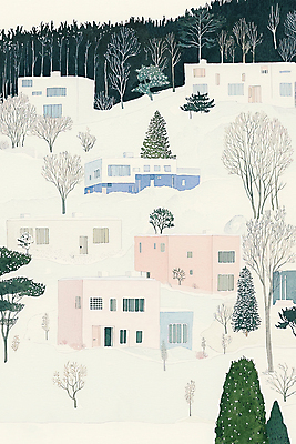 JPG 나무 겨울 일러스트 산 주택 풍경 사람없음 초록색 숲 감성 산동네 국내일러스트 AI일러스트 AI콘텐츠 식물 계절 컬러 컨셉 건물 마을 파일형식