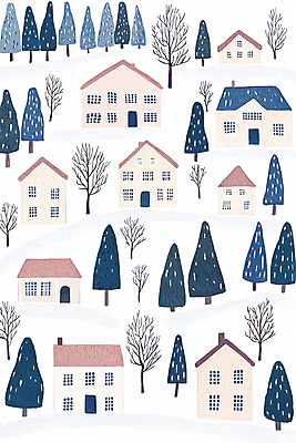 JPG 나무 겨울 일러스트 산 주택 풍경 사람없음 파란색 숲 감성 산동네 국내일러스트 AI일러스트 AI콘텐츠 식물 계절 컬러 컨셉 건물 마을 파일형식