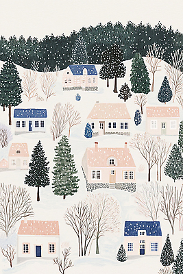 JPG 나무 분홍색 겨울 일러스트 산 주택 풍경 사람없음 숲 감성 산동네 국내일러스트 AI일러스트 AI콘텐츠 식물 계절 컬러 컨셉 건물 마을 파일형식