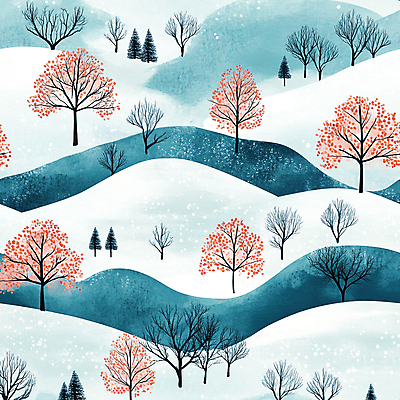 JPG 나무 겨울 패턴 일러스트 수채화 산 풍경 사람없음 파란색 설원 숲 언덕 감성 국내일러스트 AI일러스트 AI콘텐츠 식물 계절 컬러 컨셉 무늬 눈_날씨 파일형식