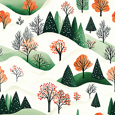 JPG 나무 겨울 패턴 일러스트 수채화 산 풍경 사람없음 초록색 설원 숲 언덕 감성 국내일러스트 AI일러스트 AI콘텐츠 식물 계절 컬러 컨셉 무늬 눈_날씨 파일형식