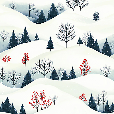 JPG 나무 겨울 패턴 일러스트 수채화 산 풍경 사람없음 초록색 설원 숲 언덕 감성 국내일러스트 AI일러스트 AI콘텐츠 식물 계절 컬러 컨셉 무늬 눈_날씨 파일형식
