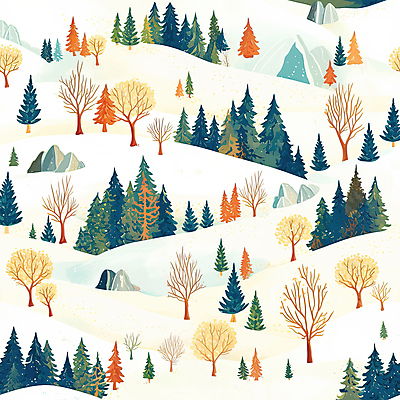 JPG 나무 겨울 패턴 일러스트 수채화 산 풍경 사람없음 초록색 설원 숲 언덕 감성 국내일러스트 AI일러스트 AI콘텐츠 식물 계절 컬러 컨셉 무늬 눈_날씨 파일형식