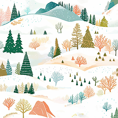 JPG 나무 겨울 패턴 일러스트 수채화 산 풍경 사람없음 초록색 설원 숲 언덕 감성 국내일러스트 AI일러스트 AI콘텐츠 식물 계절 컬러 컨셉 무늬 눈_날씨 파일형식