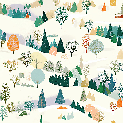 JPG 나무 겨울 패턴 일러스트 수채화 산 풍경 사람없음 초록색 설원 숲 언덕 감성 국내일러스트 AI일러스트 AI콘텐츠 식물 계절 컬러 컨셉 무늬 눈_날씨 파일형식