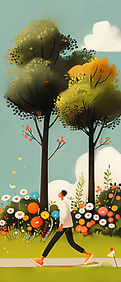 JPG 전신 나무 공원 남자 꽃 여행 꽃밭 일러스트 자연 하늘 휴식 한명 풍경 성인 초록색 평화 걷기 산책 산책로 숲길 치유 성인남자한명만 국내일러스트 AI일러스트 AI콘텐츠 식물 1 공공시설 길 컬러 컨셉 모션 사람 생태계 남자한명만 성인남자만 파일형식