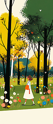 JPG 전신 나무 공원 여자 꽃 여행 꽃밭 일러스트 자연 하늘 휴식 한명 풍경 성인 초록색 평화 걷기 산책 산책로 숲길 치유 성인여자한명만 국내일러스트 AI일러스트 AI콘텐츠 식물 1 공공시설 길 컬러 컨셉 모션 사람 생태계 여자한명만 성인여자만 파일형식