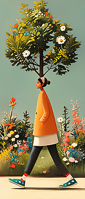 JPG 전신 나무 공원 여자 꽃 여행 꽃밭 일러스트 자연 하늘 휴식 한명 풍경 성인 초록색 평화 걷기 산책 산책로 숲길 치유 성인여자한명만 국내일러스트 AI일러스트 AI콘텐츠 식물 1 공공시설 길 컬러 컨셉 모션 사람 생태계 여자한명만 성인여자만 파일형식