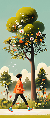 JPG 전신 나무 공원 여자 꽃 여행 꽃밭 일러스트 자연 하늘 휴식 한명 풍경 성인 초록색 평화 걷기 산책 산책로 숲길 치유 성인여자한명만 국내일러스트 AI일러스트 AI콘텐츠 식물 1 공공시설 길 컬러 컨셉 모션 사람 생태계 여자한명만 성인여자만 파일형식