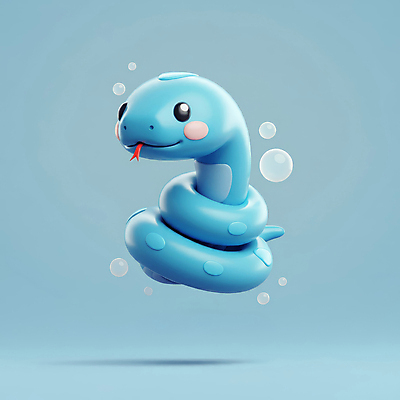 JPG 편집이미지 새해 3D캐릭터 사람없음 파란색 귀여움 물방울 뱀띠 뱀 비눗방울 엘리먼트 청사 을사년 편집3D 푸른뱀 푸른뱀캐릭터 AI컴퓨터그래픽 AI콘텐츠 캐릭터 컬러 컨셉 파충류 3D 십이지신 뱀캐릭터 파일형식 2025년