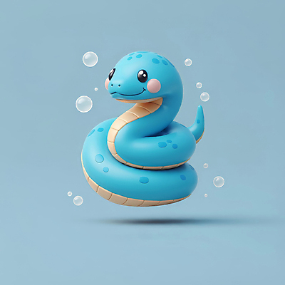 JPG 편집이미지 새해 3D캐릭터 사람없음 파란색 귀여움 물방울 뱀띠 뱀 비눗방울 엘리먼트 청사 을사년 편집3D 푸른뱀 푸른뱀캐릭터 AI컴퓨터그래픽 AI콘텐츠 캐릭터 컬러 컨셉 파충류 3D 십이지신 뱀캐릭터 파일형식 2025년
