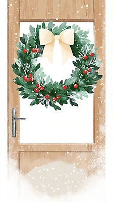 JPG 열매 리본 크리스마스 겨울 일러스트 손잡이 사람없음 인테리어 분위기 대문 꾸미기 리스장식 크리스마스리스 국내일러스트 AI일러스트 AI콘텐츠 식물 디자인 계절 기념일 컨셉 장식 문 화환 파일형식