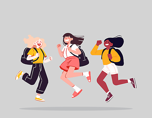 학생 여자 일러스트 학교 청소년 방학 책가방 웃음 세명 친구 점프 기쁨 만세 즐거움 활기 십대여자만 국내일러스트 AI파일 교육 감정 컨셉 가방 관계 모션 휴가 표정 사람 여자만 십대만 파일형식 벡터