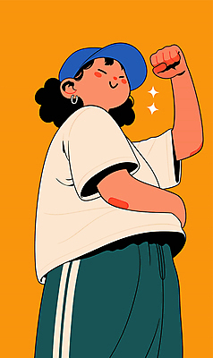 여자 스포츠 일러스트 청소년 한명 미소 웃음 노란색 귀걸이 주먹 자신감 활기 캡모자 십대여자한명만 국내일러스트 AI파일 모자_잡화 1 감정 컬러 컨셉 장신구 모션 표정 사람 여자한명만 십대여자만 파일형식 벡터