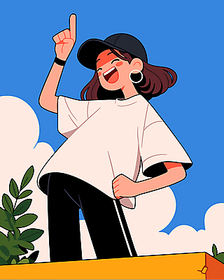 전신 구름 여자 허리손 일러스트 청소년 자연 한명 파란색 귀걸이 가리킴 활기 캡모자 십대여자한명만 국내일러스트 AI파일 자연요소 모자_잡화 1 컬러 포즈 컨셉 장신구 사람 손짓 생태계 여자한명만 십대여자만 파일형식 벡터