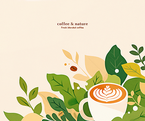 PSD 커피 일러스트 자연 나뭇잎 사람없음 초록색 원두 커피잔 라떼아트 친환경제품 국내일러스트 음료 컬러 잎 잔 그림 친환경 생태계 라떼 파일형식