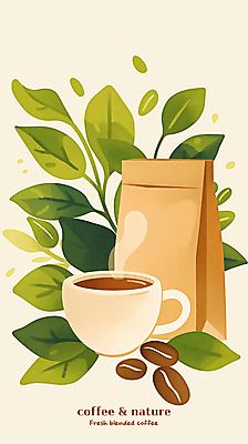PSD 커피 일러스트 자연 나뭇잎 사람없음 초록색 종이봉투 원두 커피잔 라떼아트 친환경제품 국내일러스트 음료 컬러 잎 봉투 잔 그림 친환경 생태계 라떼 파일형식