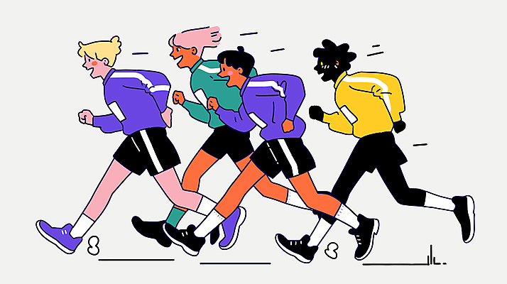 전신 여자 남자 스포츠 유니폼 일러스트 협력 건강 경기 여러명 성인 달리기 경쟁 다양 에너지 그룹 속도 활기 매너 성인만 국내일러스트 AI파일 옷 다수 컨셉 모션 사람 예절 파일형식 벡터