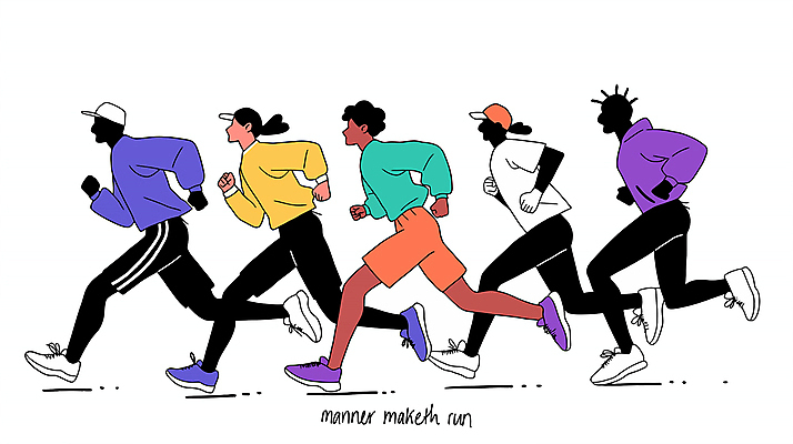 전신 여자 남자 스포츠 유니폼 일러스트 협력 건강 경기 여러명 성인 달리기 경쟁 다양 에너지 그룹 속도 활기 매너 성인만 국내일러스트 AI파일 옷 다수 컨셉 모션 사람 예절 파일형식 벡터