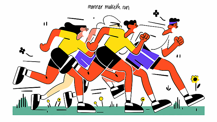 전신 여자 남자 스포츠 유니폼 일러스트 협력 건강 경기 여러명 성인 달리기 경쟁 다양 에너지 그룹 속도 활기 매너 성인만 국내일러스트 AI파일 옷 다수 컨셉 모션 사람 예절 파일형식 벡터