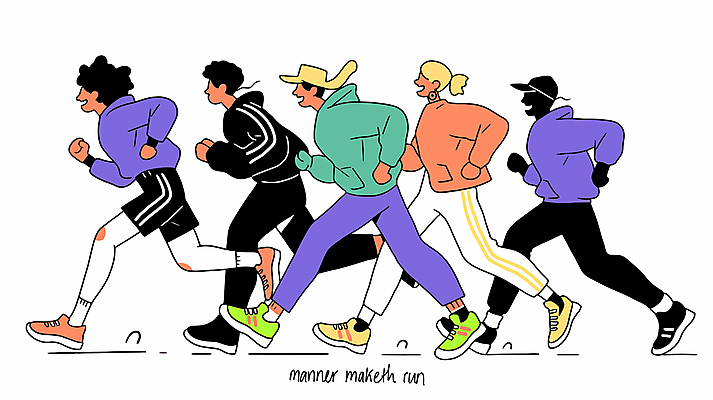 전신 여자 남자 스포츠 유니폼 일러스트 협력 건강 경기 여러명 성인 달리기 경쟁 다양 에너지 그룹 속도 활기 매너 성인만 국내일러스트 AI파일 옷 다수 컨셉 모션 사람 예절 파일형식 벡터