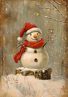 JPG 모자 크리스마스 일러스트 눈사람 수채화 사람없음 목도리 눈 빈티지 국내일러스트 AI일러스트 AI콘텐츠 카드프레임 자연요소 잡화 기념일 컨셉 날씨 프레임 파일형식