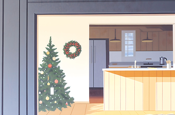 JPG 크리스마스 겨울 일러스트 창문 전등 크리스마스선물 사람없음 컬러풀 크리스마스트리 주방 냉장고 리스장식 오너먼트 크리스마스리스 국내일러스트 AI일러스트 AI콘텐츠 계절 기념일 컬러 크리스마스장식 조명 선물 장식 화환 가전제품 파일형식