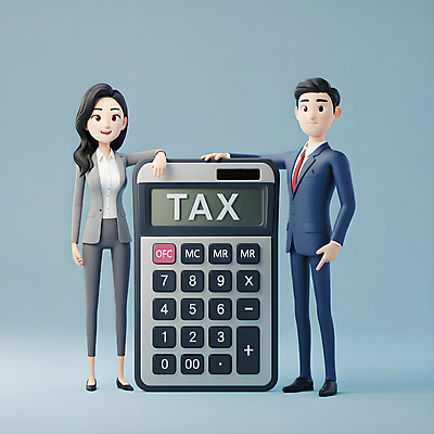 JPG 전신 편집이미지 여자 남자 성인 두명 파란색 기댐 계산기 계산 세금 성인만 연말정산 환급 편집3D AI컴퓨터그래픽 AI콘텐츠 컬러 모션 문구용품 사람 경제 3D 장비 파일형식