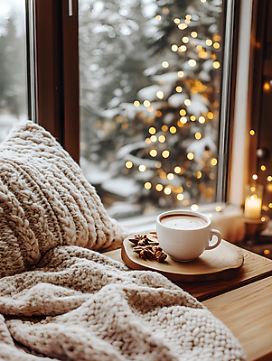 JPG 편집이미지 겨울 창문 탁자 사람없음 컵 크리스마스트리 초콜릿 눈 천 보케 코코아 팔각회향 편집실사 AI포토 AI콘텐츠 자연요소 식기 계절 음료 가구 크리스마스 날씨 디저트 직물 향신료 CG 파일형식